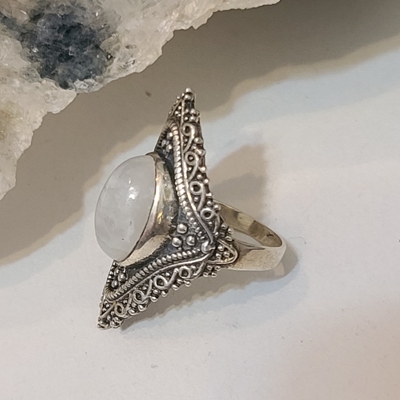 Moonstone .925 sterling filagree Ring size 7 - Picture 2 of 5